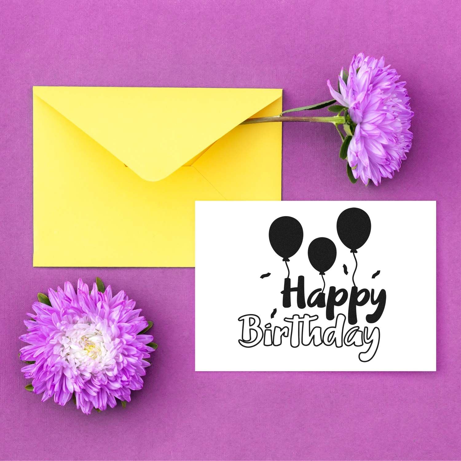 Happy Birthday balloon rubber stamp design for greeting cards and handmade birthday invitations.