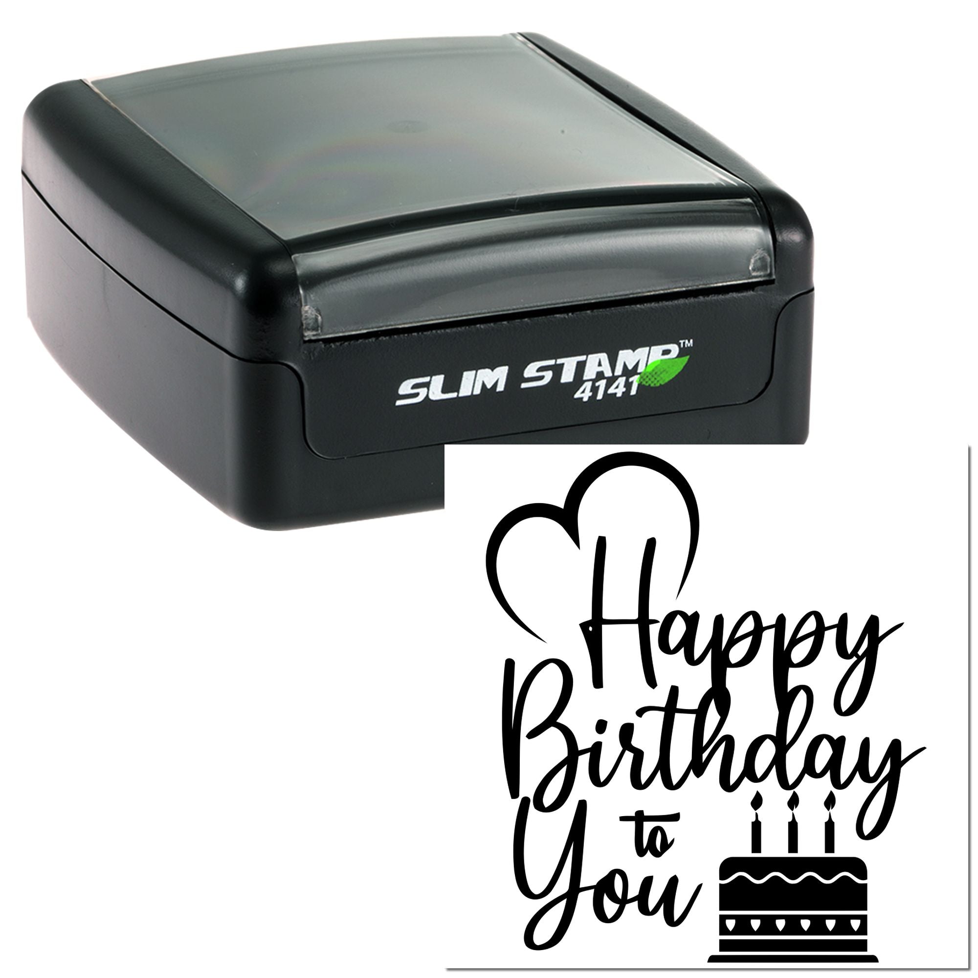 Slim Stamp 4141 self-inking rubber stamp with Happy Birthday to You design for personalized cards, gifts, and packaging.