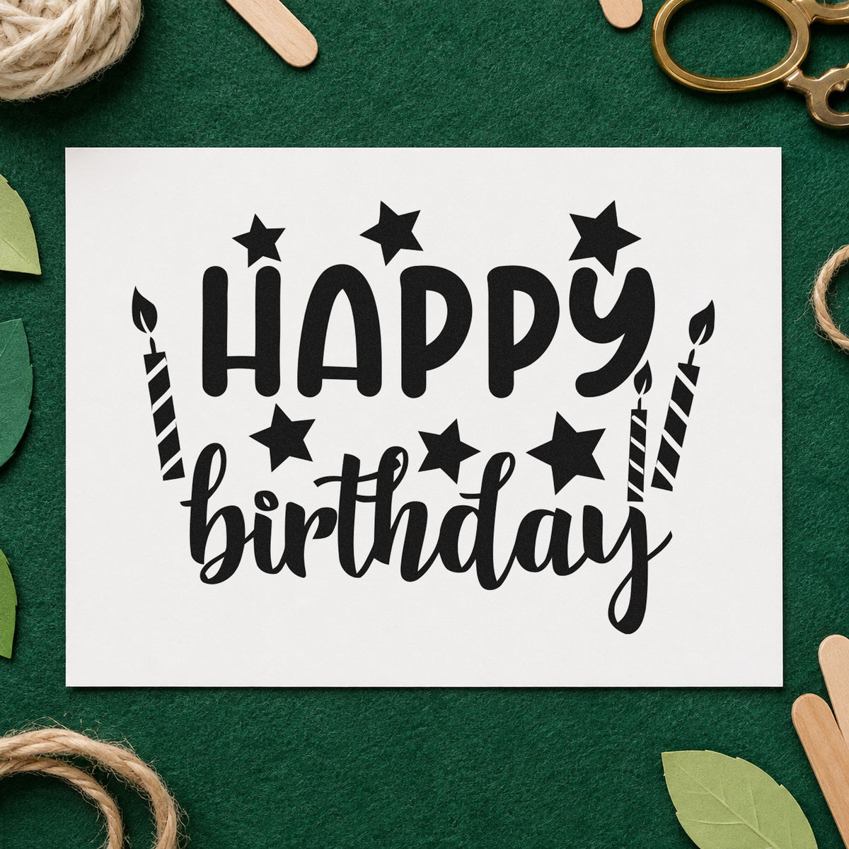 Birthday Stars And Candles craft stamp in black ink on cardstock, an easy option for pour year album page.