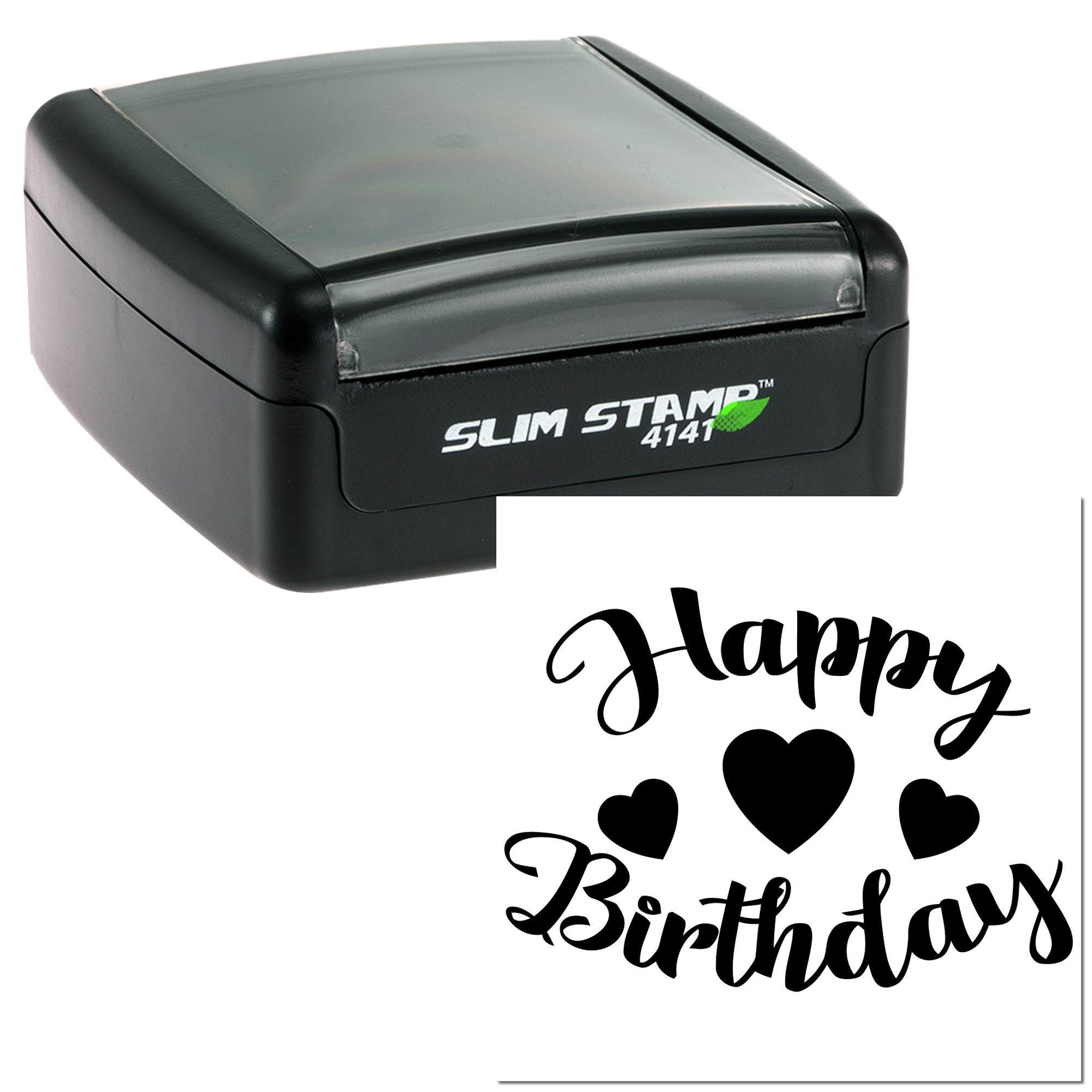 Birthday rubber stamp with Happy Birthdays and heart design for cards, scrapbooking, and handmade invitations.