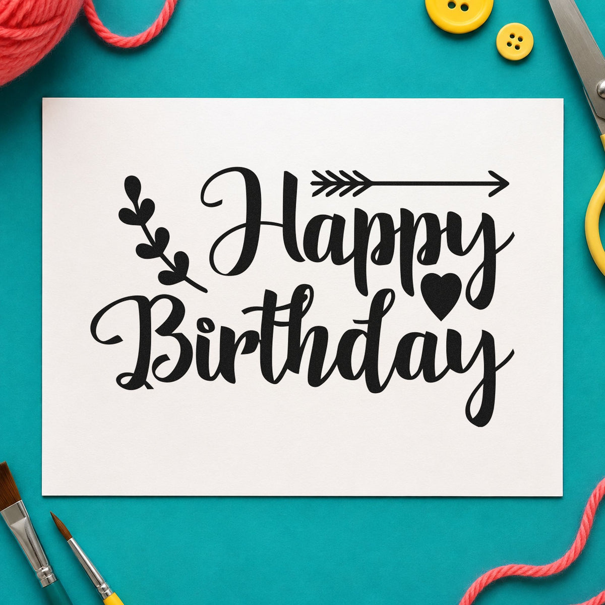 Birthday Arrow Leaf Hearts craft stamp imprint in black ink on a handmade project, one idea being trail snack gift tags.