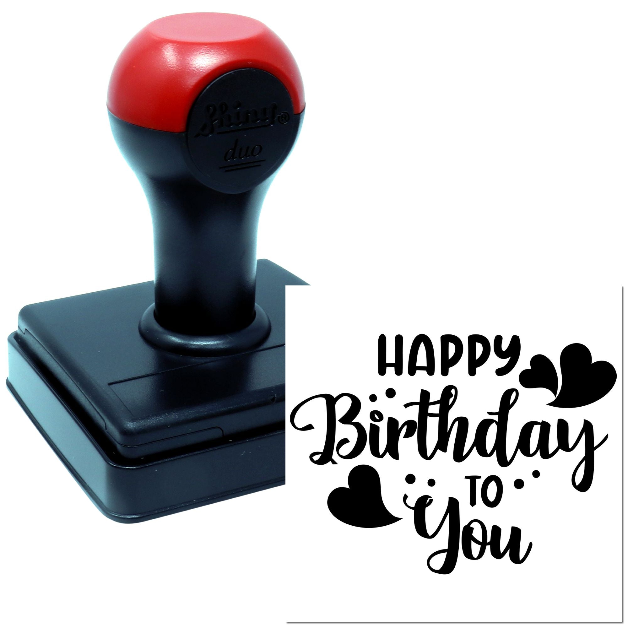 Birthday greeting rubber stamp with Happy Birthday to You script and hearts for cards, crafts, and invitations.