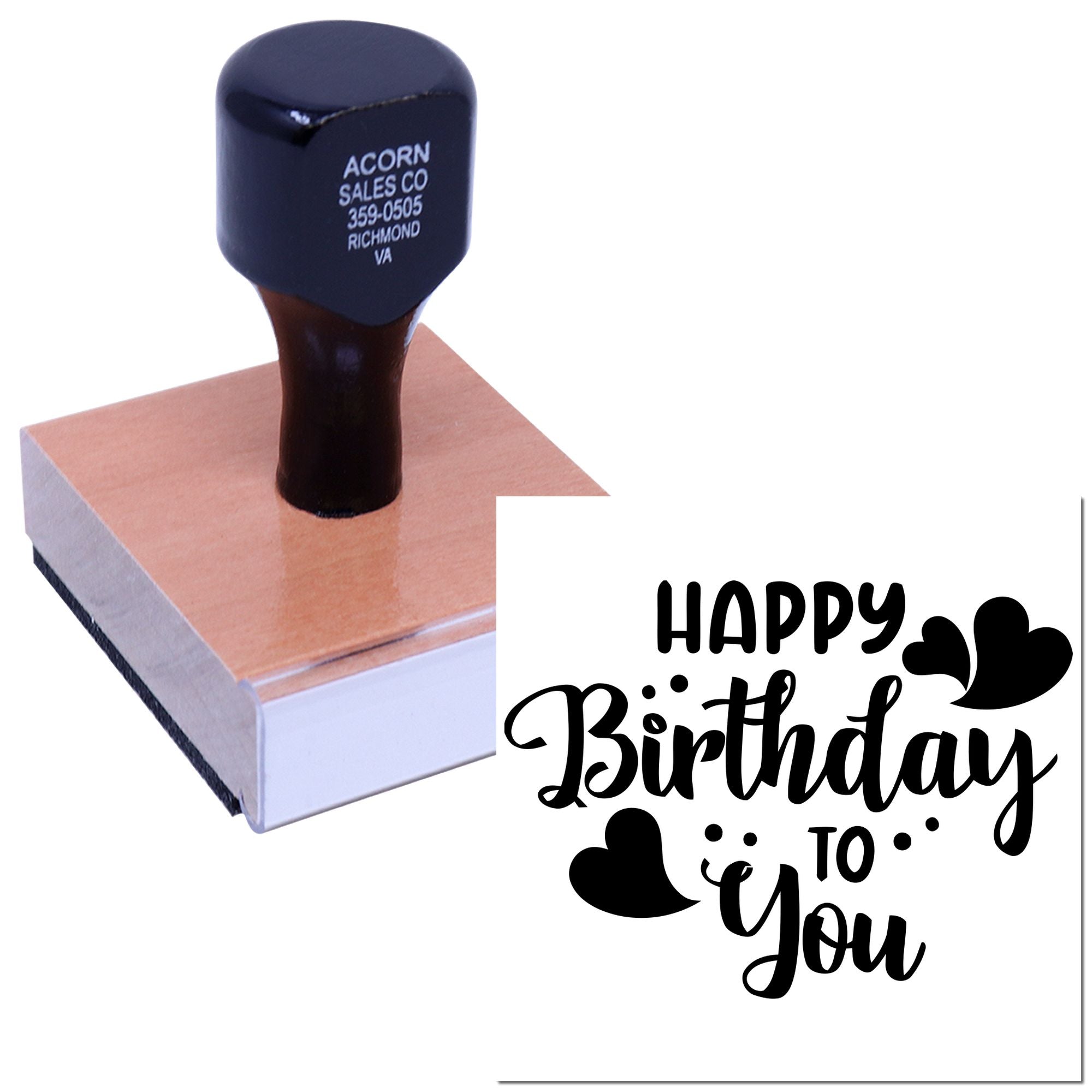 Custom rubber stamp with Happy Birthday to You design for greeting cards, invitations, and party crafts.