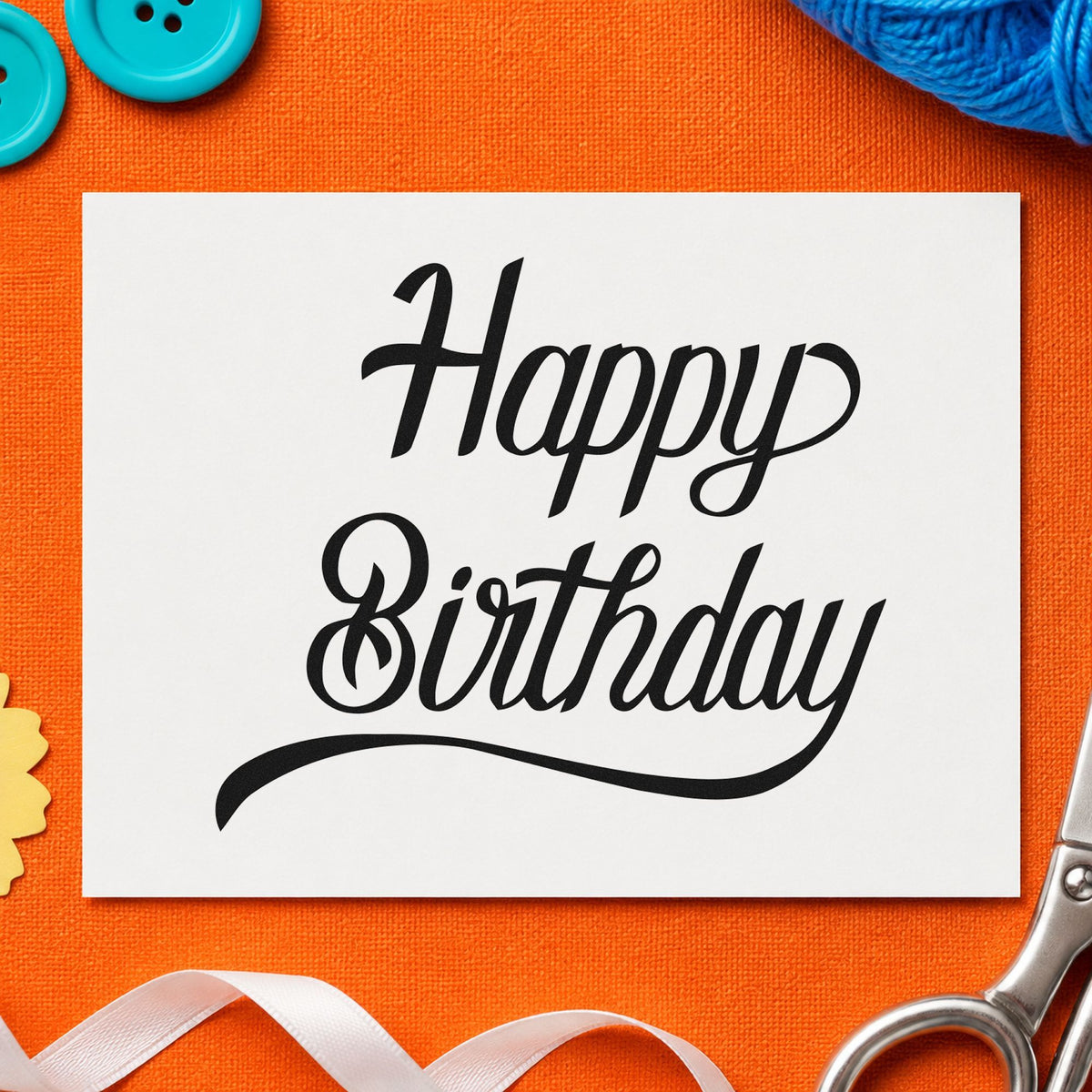 Happy Birthday Long Underline rubber stamp printed in black ink, ready for run plan sheet and similar paper crafts.