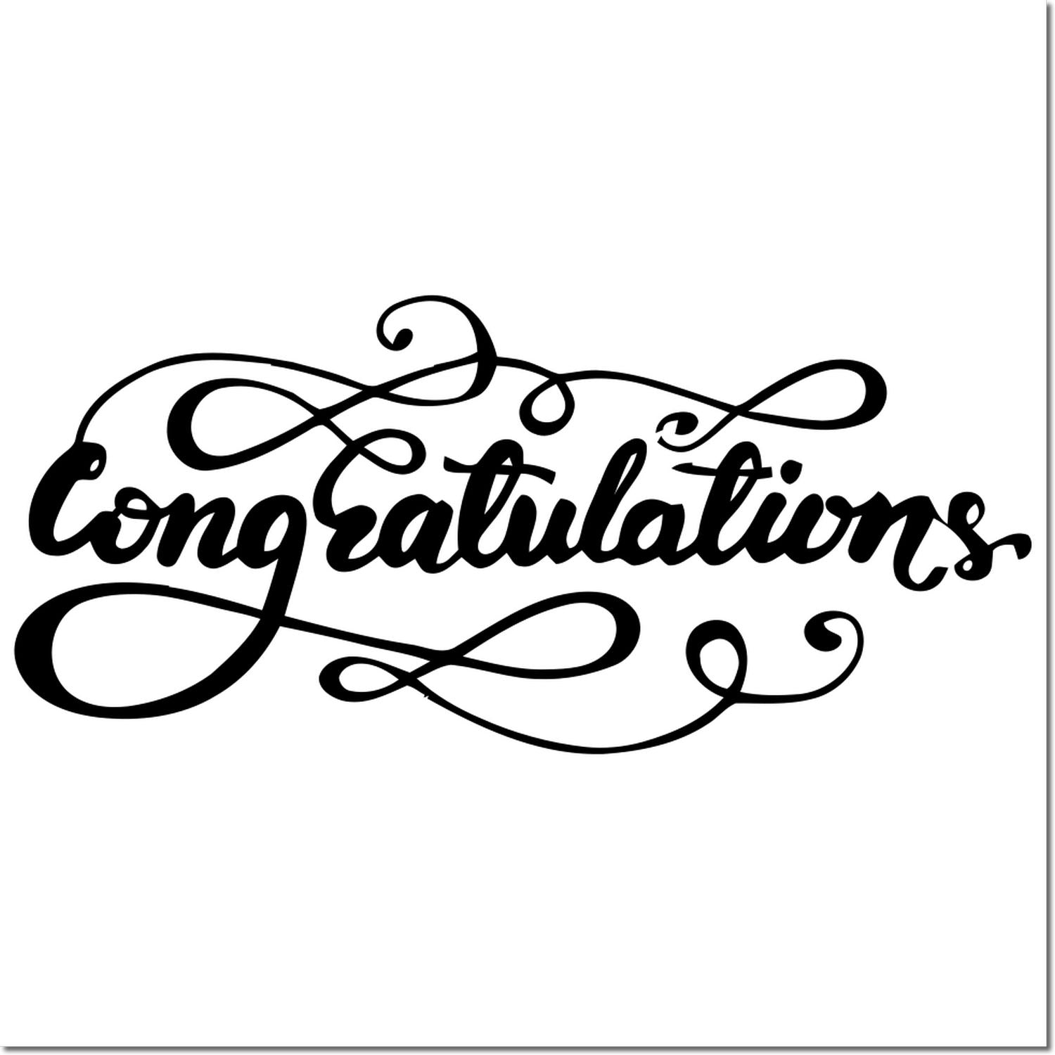 Congratulations rubber stamp design with elegant script and decorative flourishes for wedding, graduation, and celebration cards.