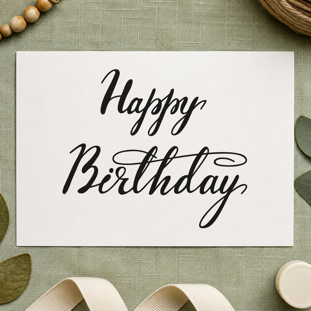 Happy Birthday Elegant Flourish rubber stamp printed in black ink, ready for seating plan sheet and similar paper crafts.