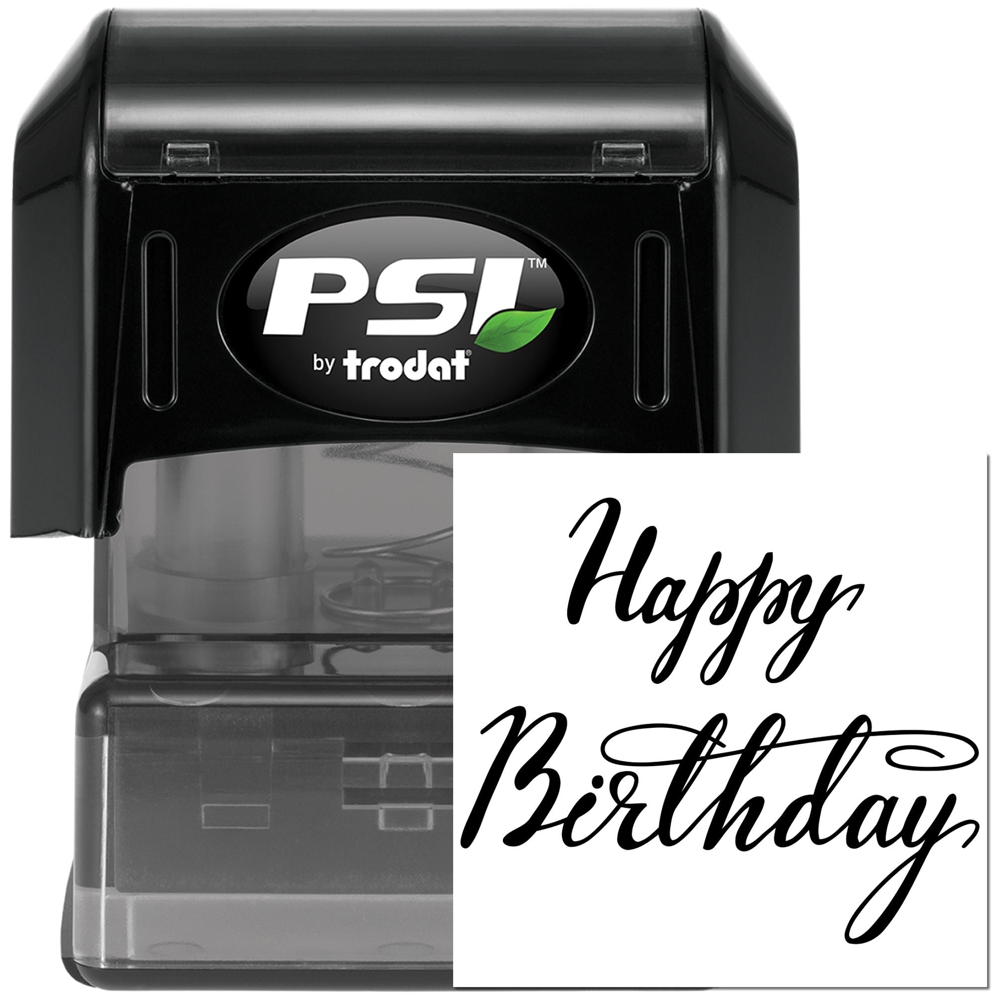 PSI by Trodat Happy Birthday self-inking rubber stamp, ideal for greeting cards, invitations, and party favors.