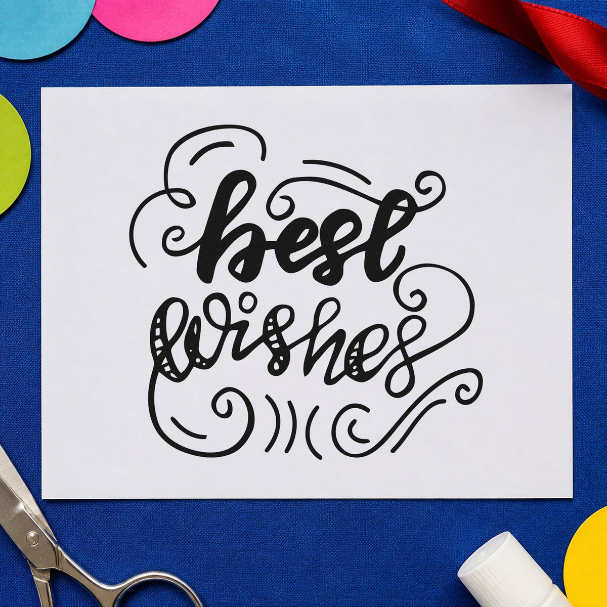 Best Wishes Curled Flourishes craft stamp imprint in black ink on a handmade project, one idea being leaving gift tags.