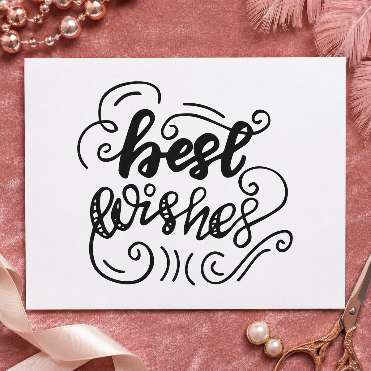 Best Wishes Curled Flourishes rubber stamp printed in black ink, ready for collection sheet and similar paper crafts.
