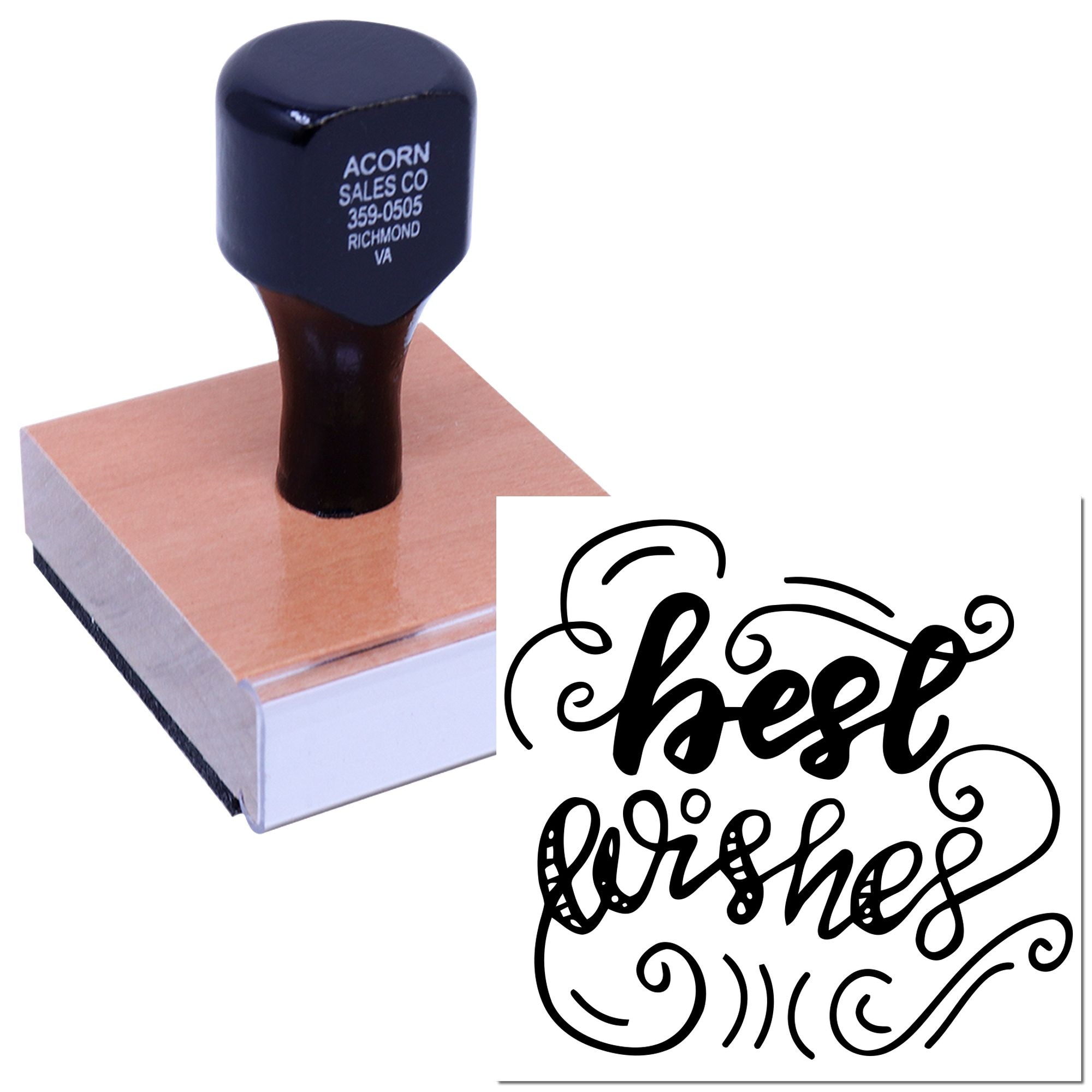 Custom rubber stamp with decorative Best Wishes design, ideal for greeting cards, invitations, and handmade crafts.