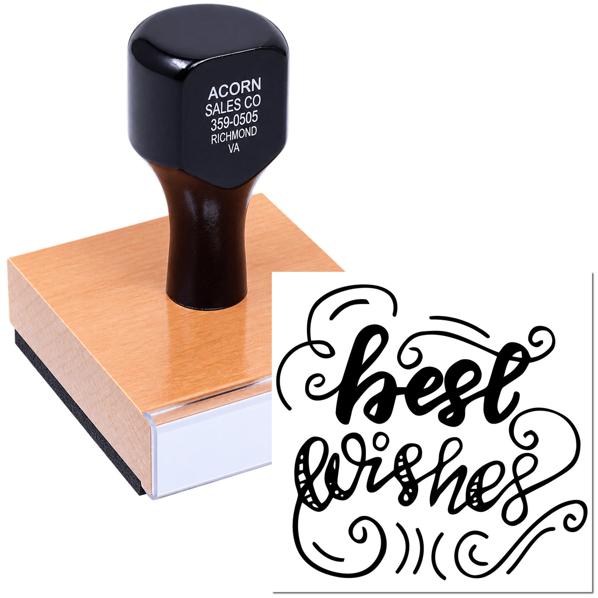 Custom rubber stamp with decorative Best Wishes design, ideal for greeting cards, invitations, and handmade crafts.