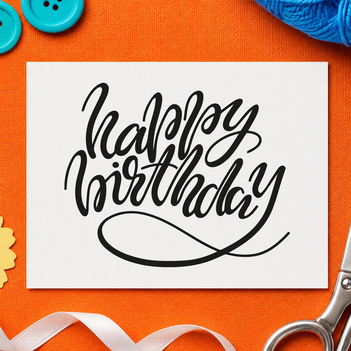 Happy Birthday Loop Underline rubber stamp printed in black ink, ready for set time sheet and similar paper crafts.
