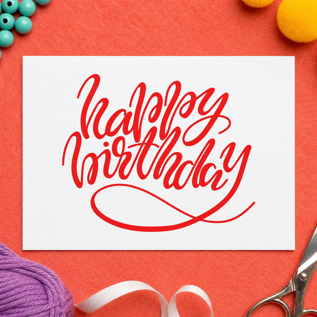 Happy Birthday Loop Underline craft stamp imprint in red ink on a handmade project, one idea being song request cards.