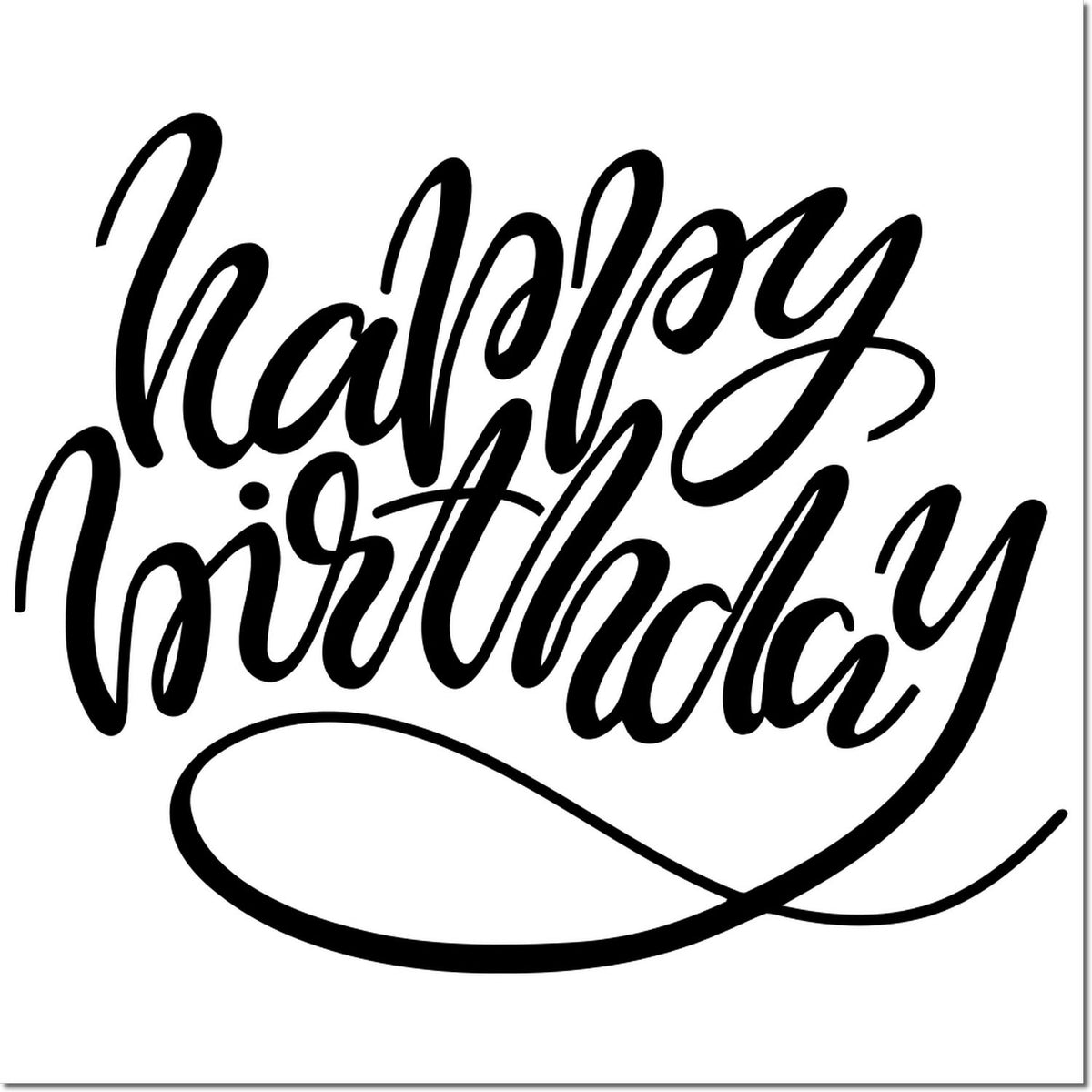 Happy Birthday rubber stamp with elegant script lettering for birthday cards, invitations, and craft projects.