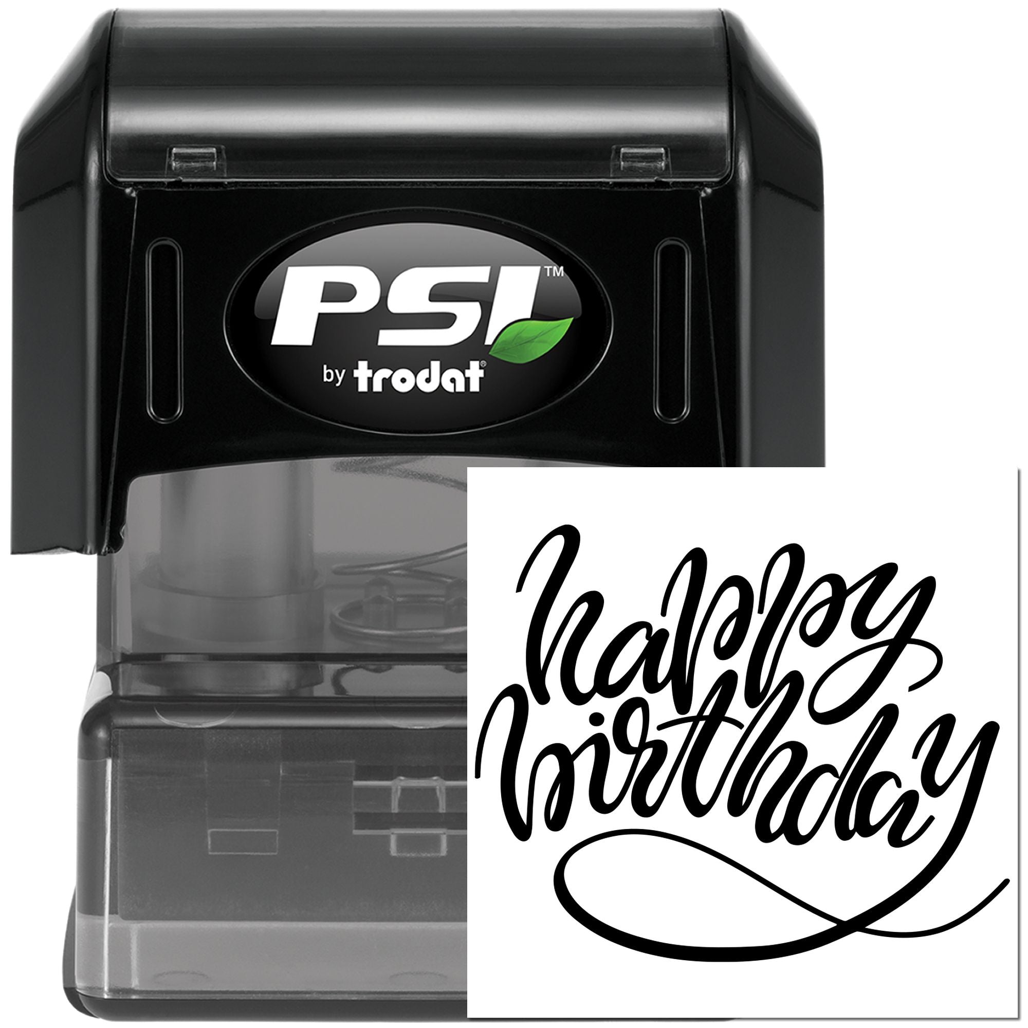 PSI by Trodat self-inking Happy Birthday rubber stamp for birthday cards, party invitations, and gift packaging.