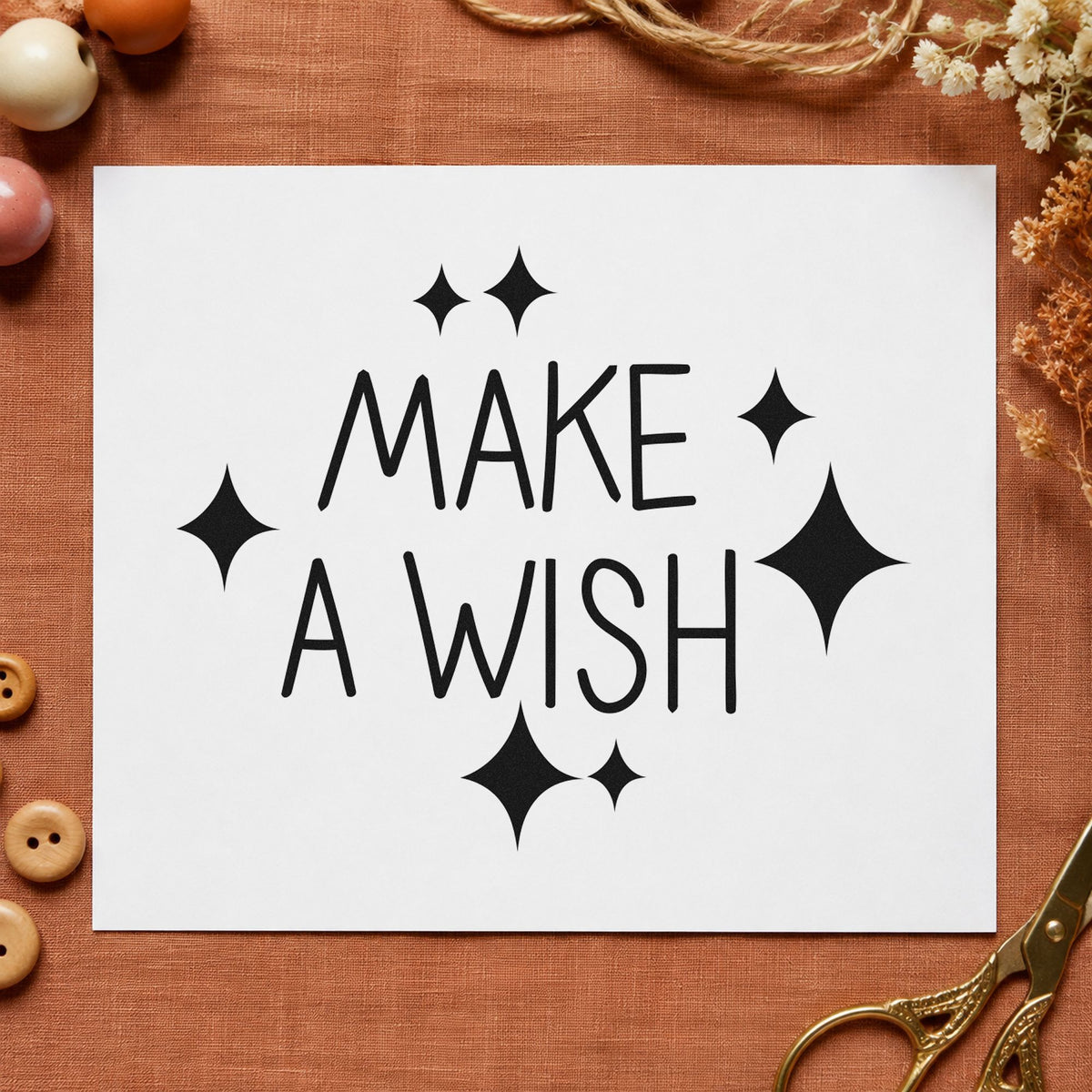 Make A Wish Sparkles craft stamp in black ink on cardstock, an easy option for bedtime album page.
