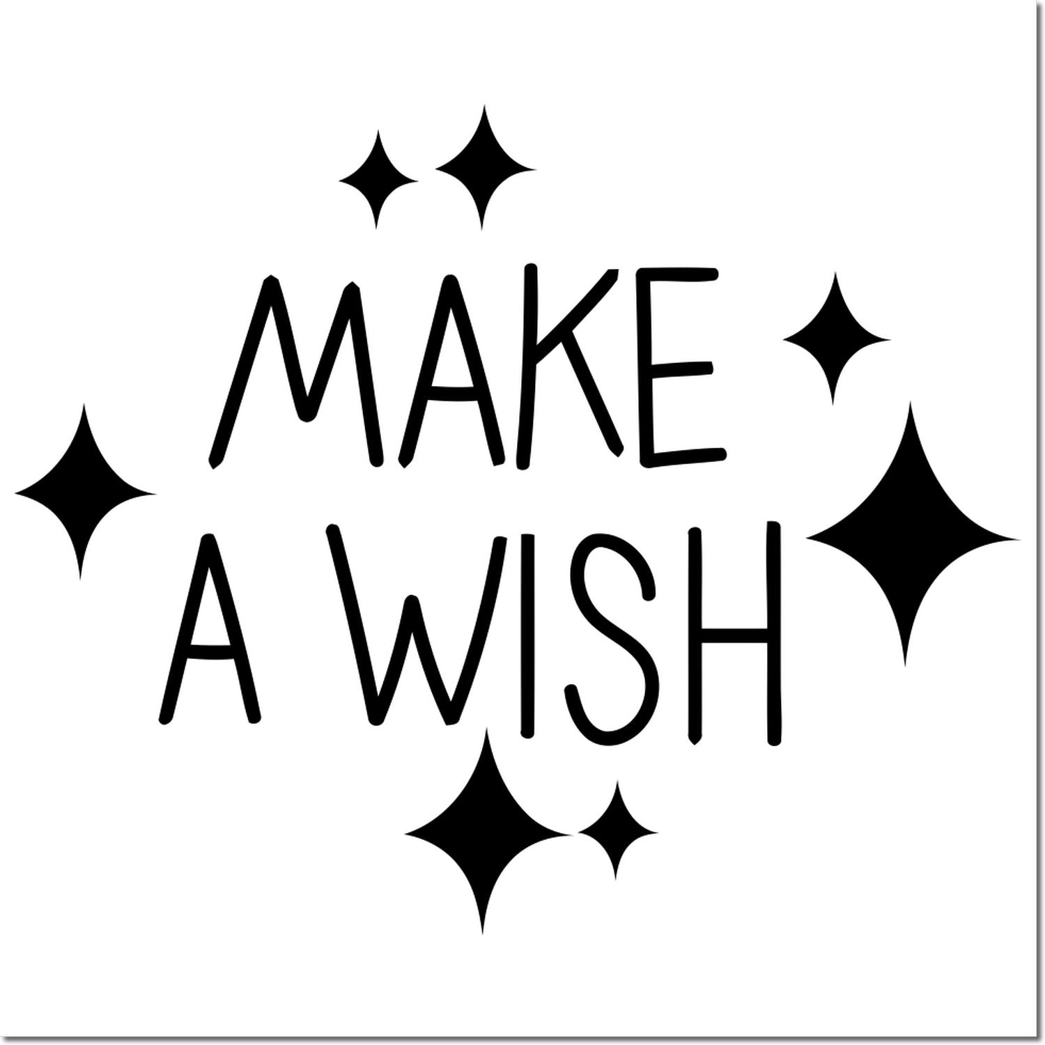 Make a Wish rubber stamp design with sparkle accents, perfect for crafting, cards, and celebration projects.
