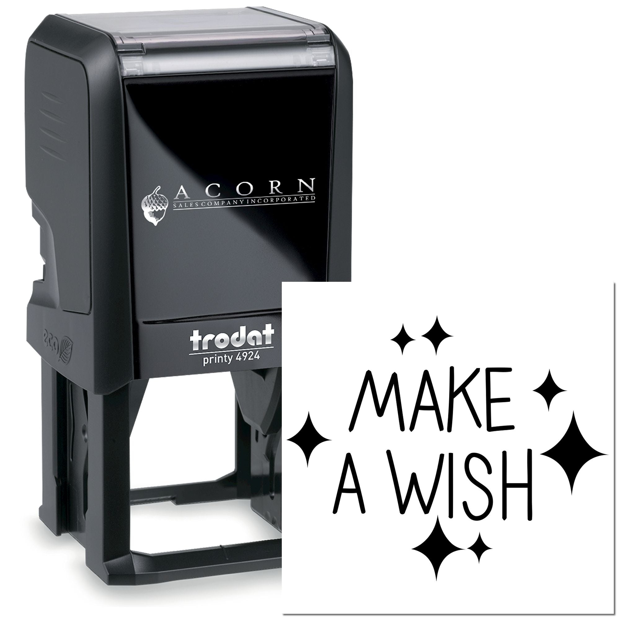 Custom self-inking rubber stamp with Make a Wish design for crafts, packaging, and party invitations.