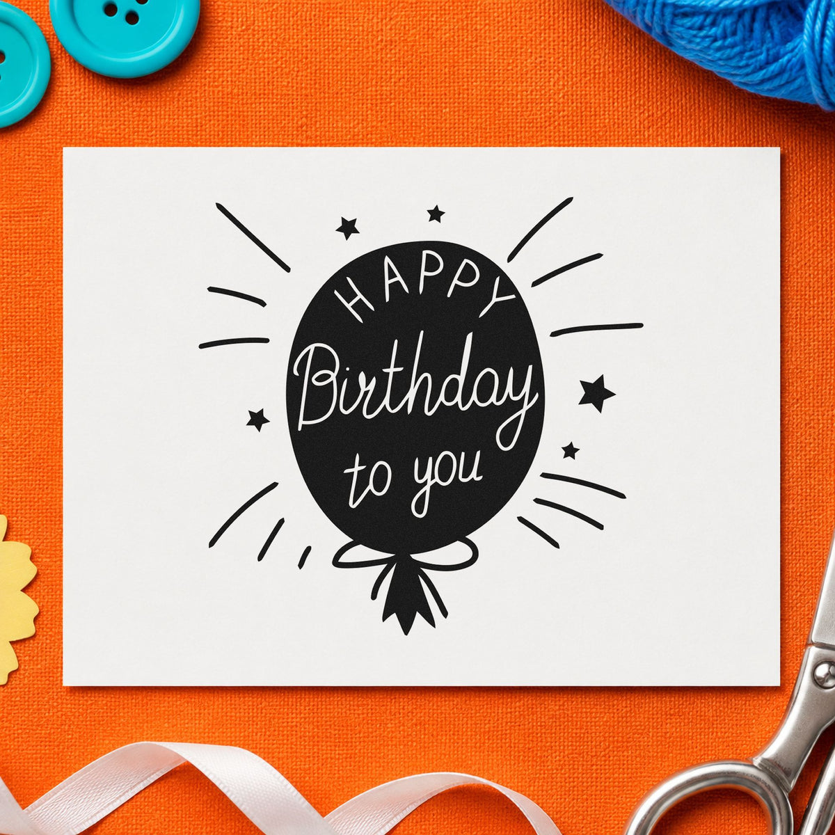 Birthday To You Balloon craft stamp in black ink on cardstock, an easy option for display year album page.