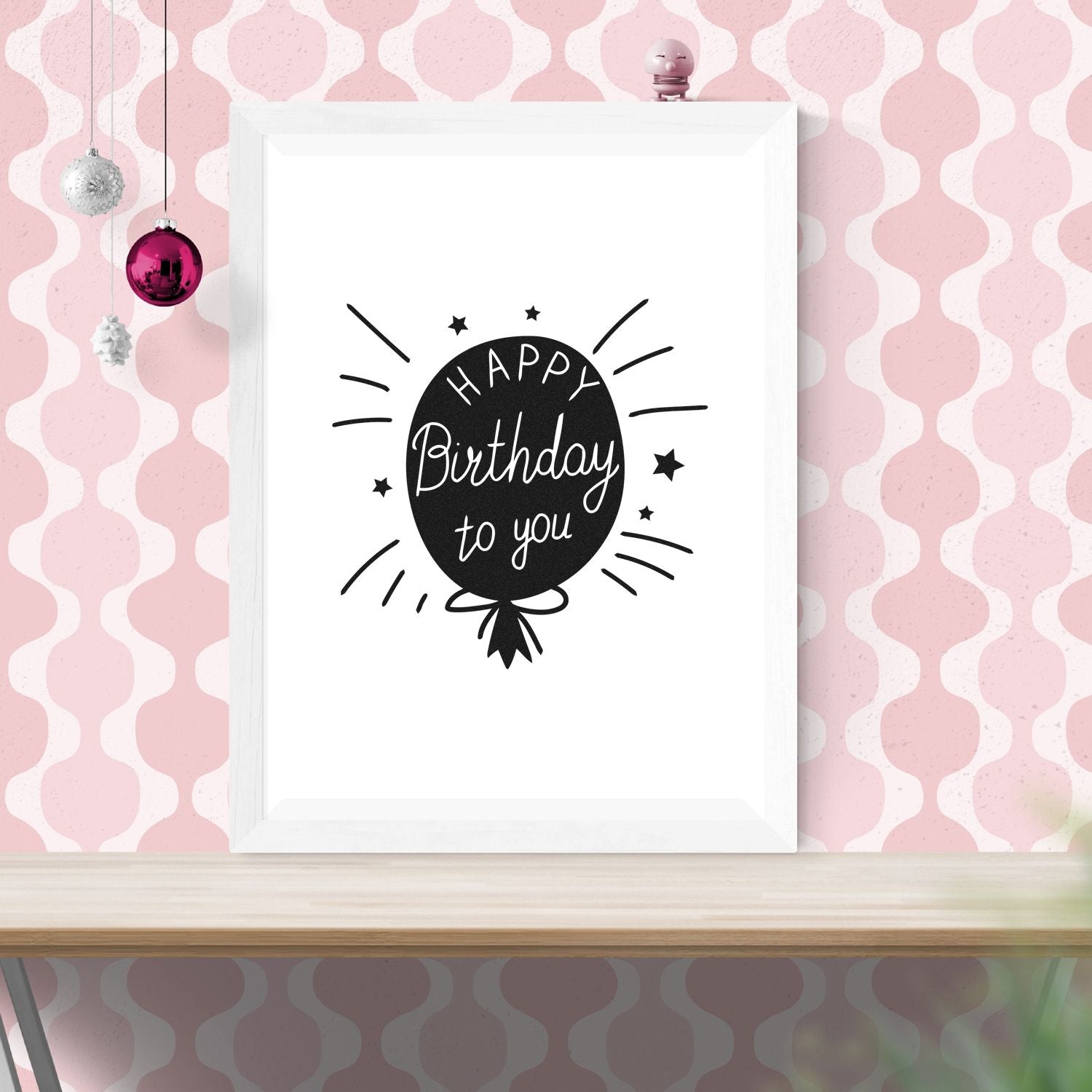 Happy Birthday to You balloon rubber stamp design for birthday cards, scrapbooking, and DIY party crafts.
