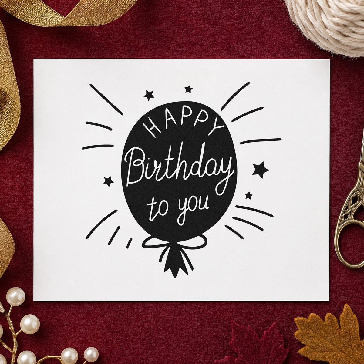 Birthday To You Balloon rubber stamp printed in black ink, ready for oval balloon cards and similar paper crafts.
