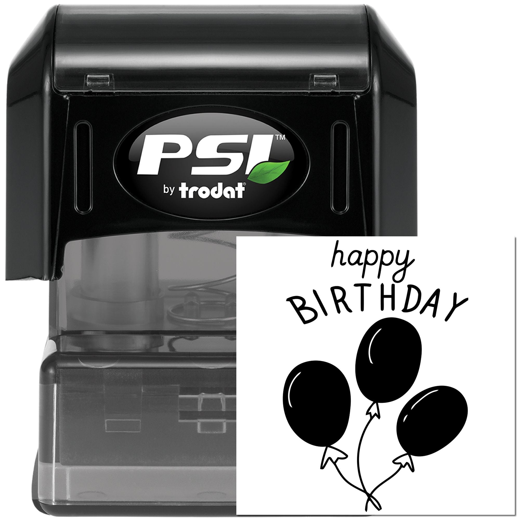 PSI by Trodat Happy Birthday rubber stamp with balloons, self-inking stamp for cards, crafts, and party invitations.