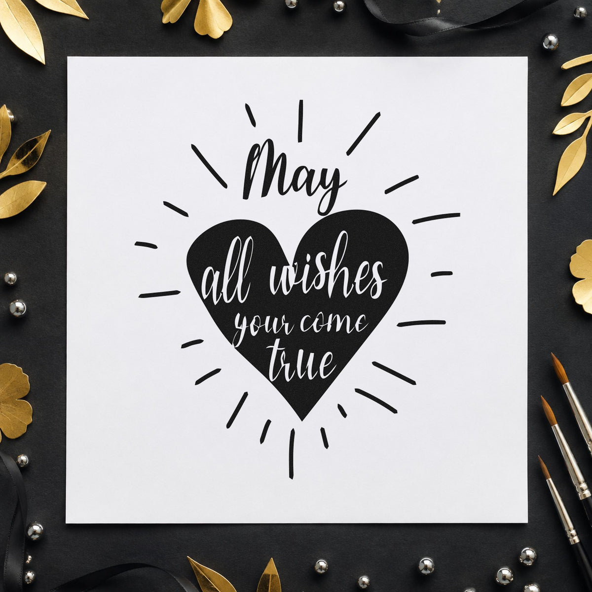 May Wishes Come True rubber stamp printed in black ink, ready for member date sheet and similar paper crafts.