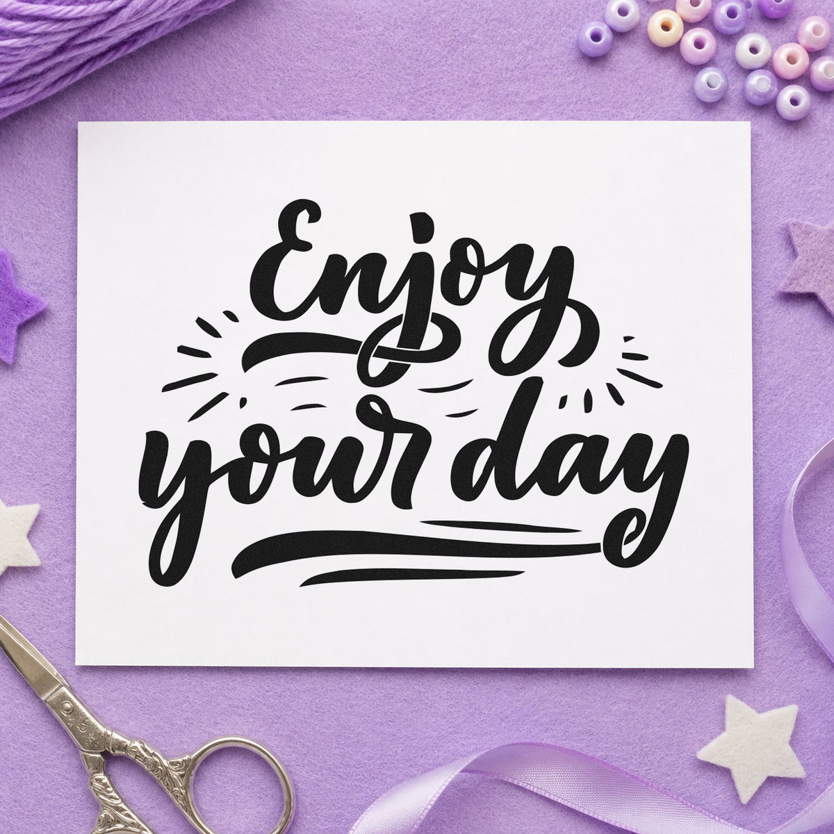 Enjoy Your Day Script rubber stamp printed in black ink, ready for layered underline cards and similar paper crafts.