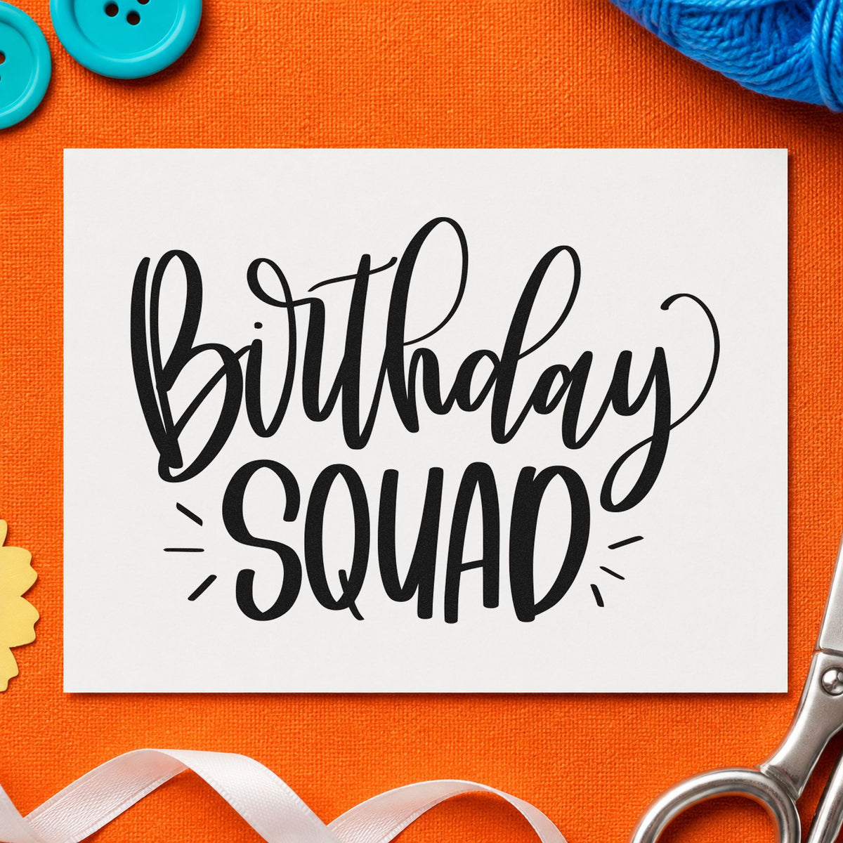 Birthday Squad Accent Lettering rubber stamp printed in black ink, ready for route plan sheet and similar paper crafts.