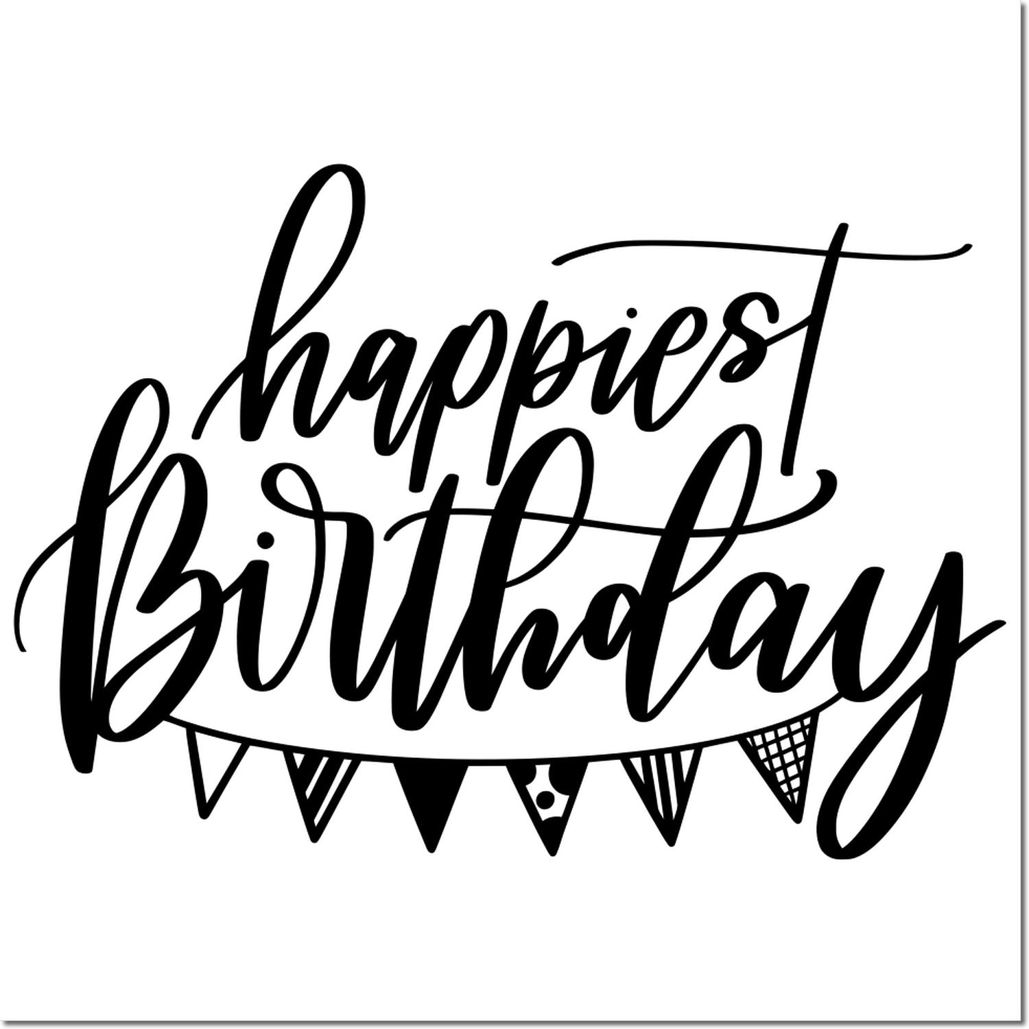 Happiest Birthday rubber stamp design with festive bunting for birthday cards and party crafts