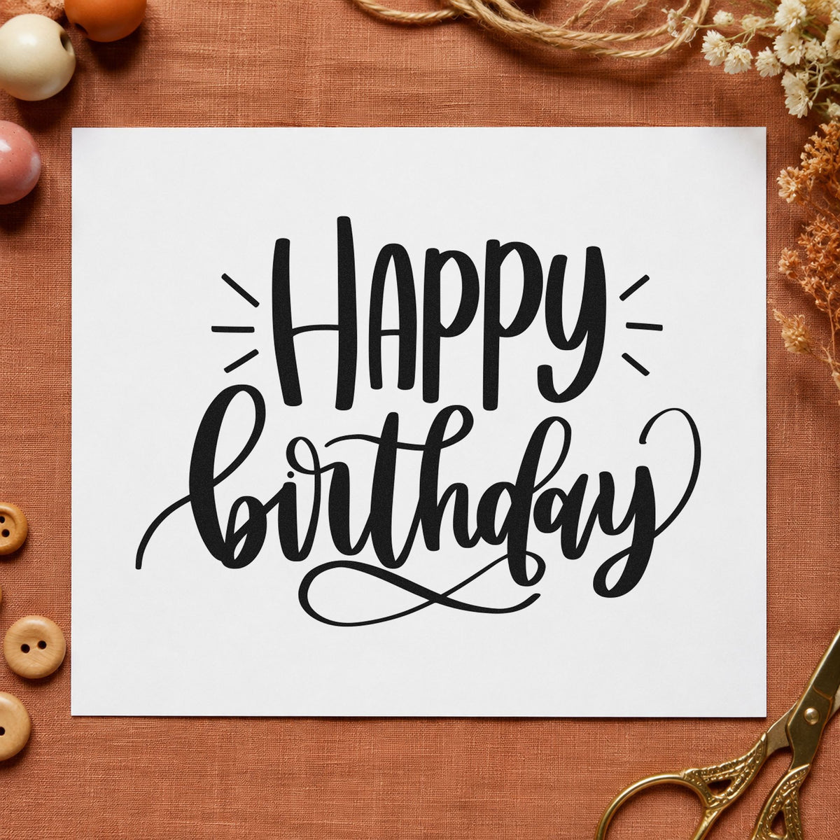 Happy Birthday Loop Flourish craft stamp in black ink on cardstock, an easy option for mobile bar album page.