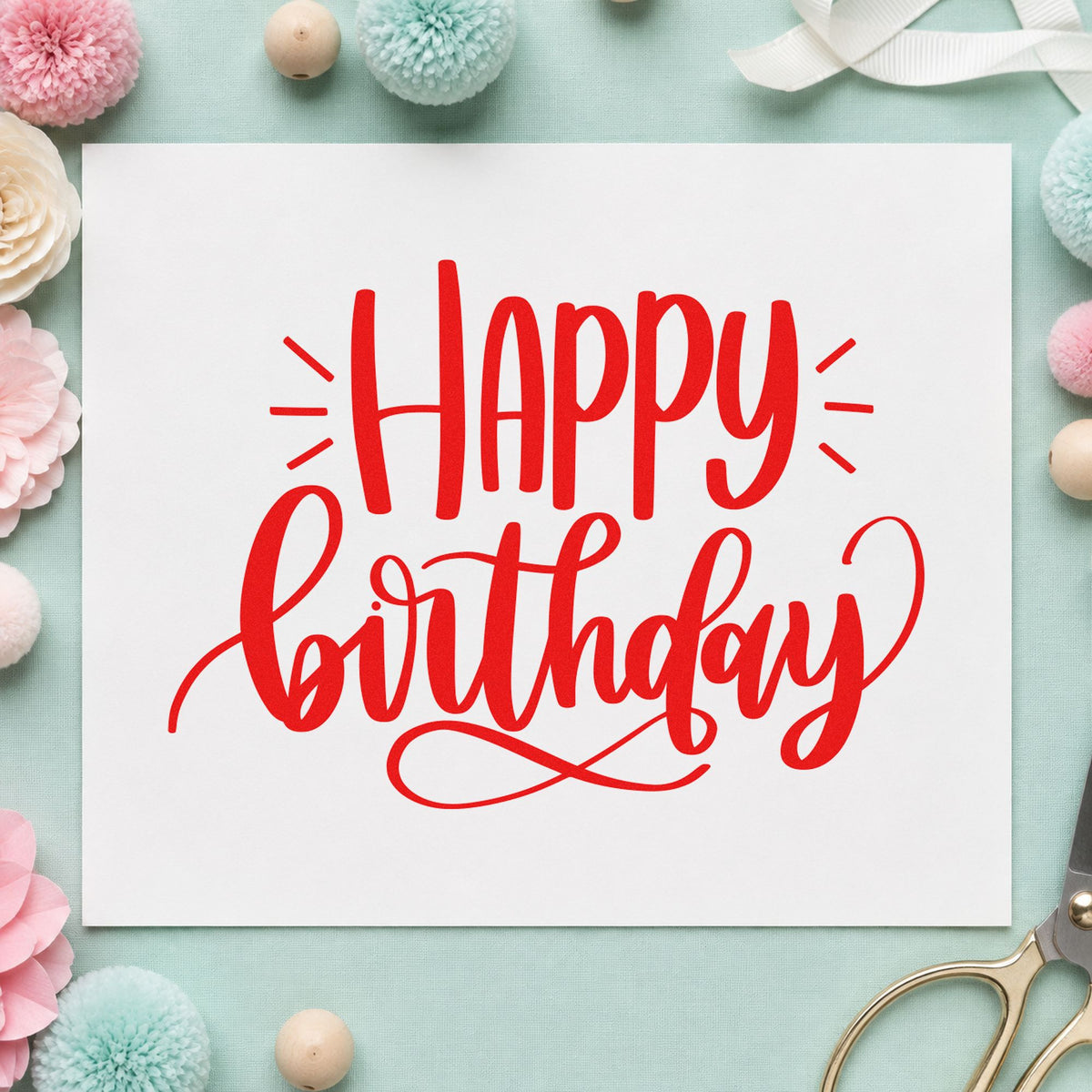 Happy Birthday Loop Flourished Lettering Duo Hand Stamp in use 8