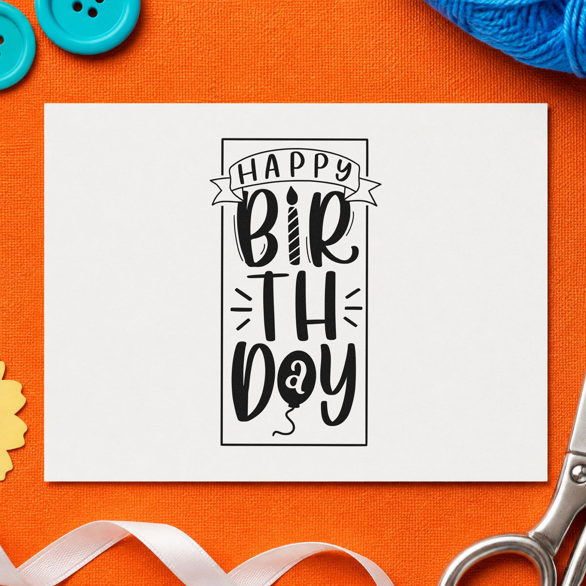 Happy Birthday Upright Banner Frame Self-Inking Craft Stamp in use 10