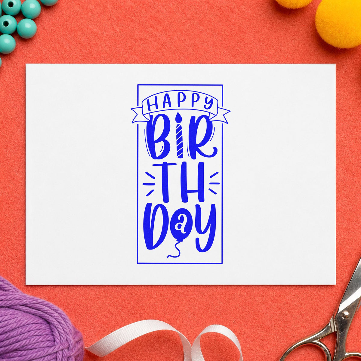 Slim Pre-Inked Happy Birthday Upright Banner Frame Stamp in use 6