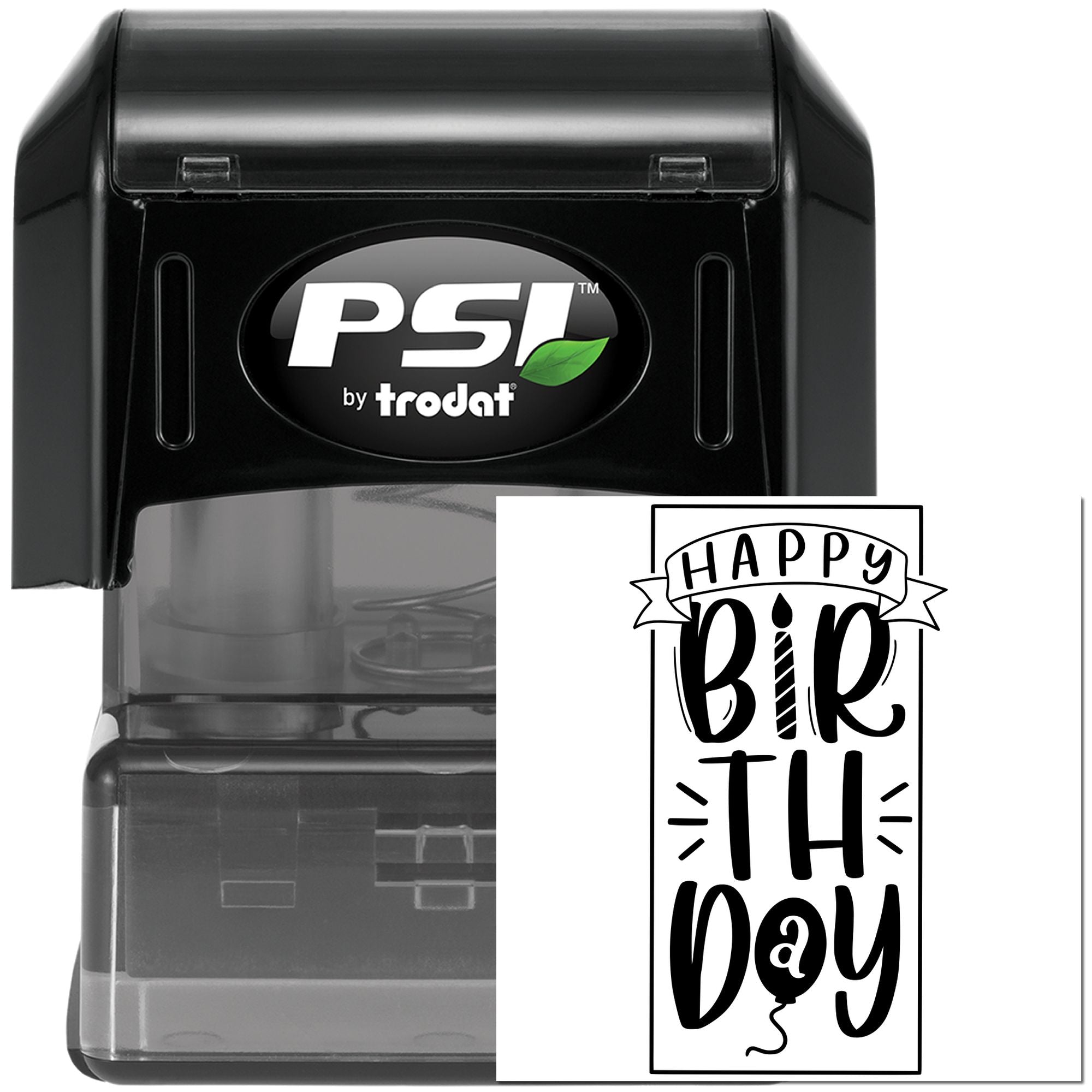PSI by Trodat self-inking rubber stamp with Happy Birthday design for custom birthday greeting stamping