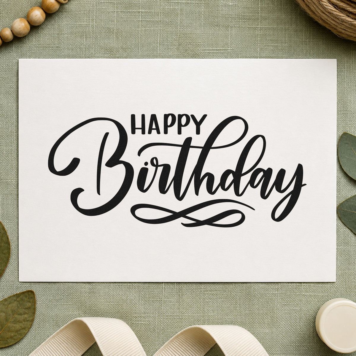 Happy Birthday Infinity Flourish rubber stamp printed in black ink, ready for gallery plan sheet and similar paper crafts.