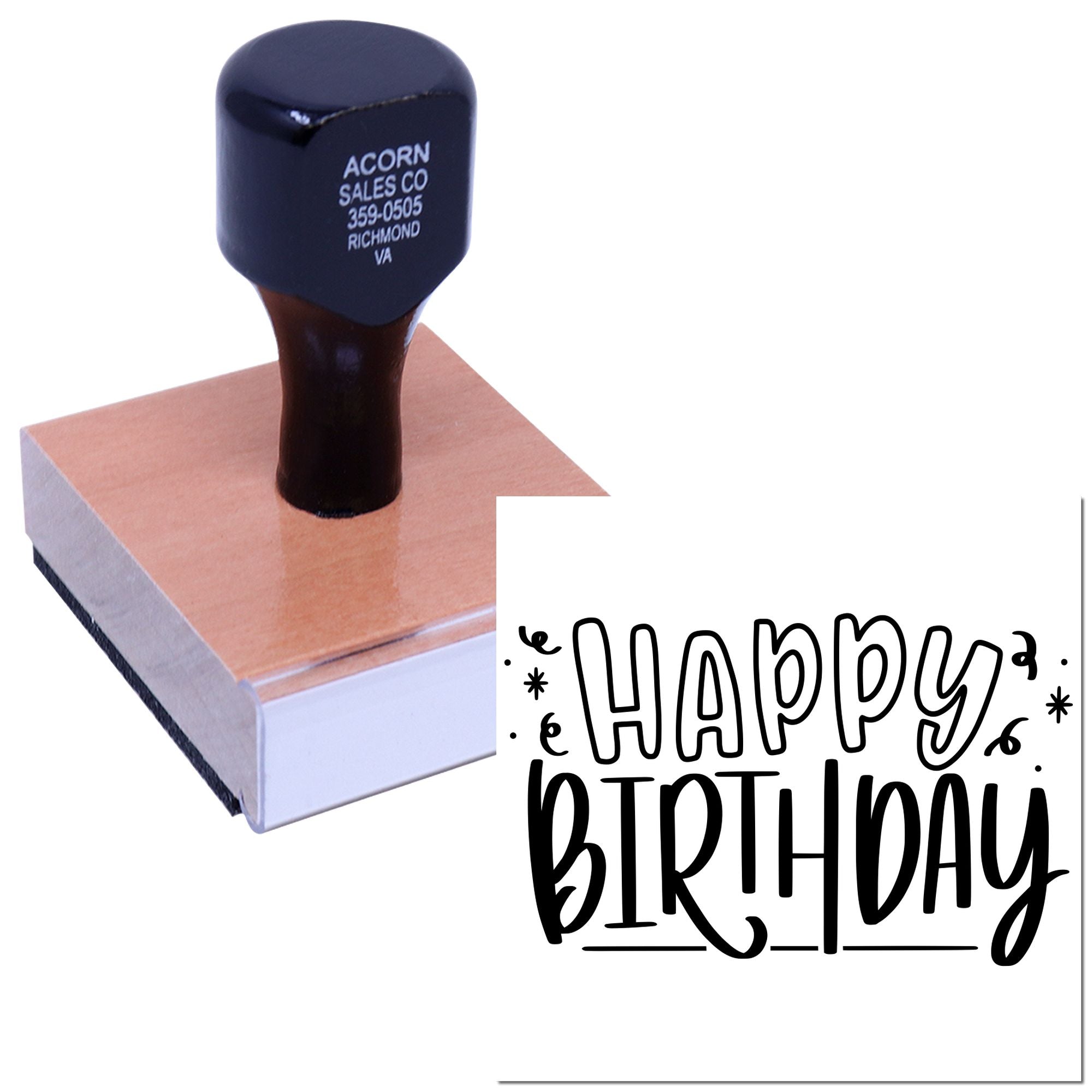 Custom Happy Birthday rubber stamp for cards, invitations, and gift tags