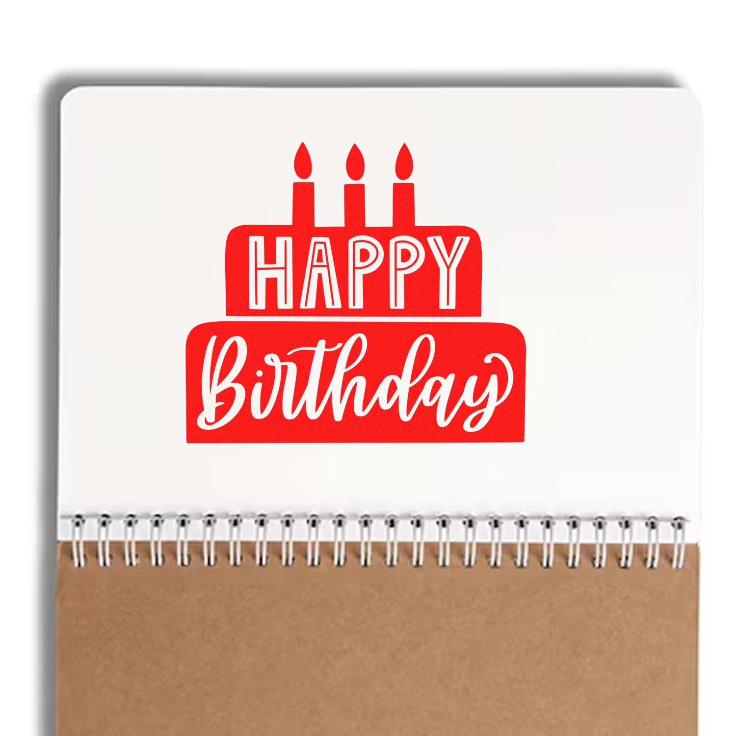 Happy Birthday rubber stamp design with cake icon for birthday cards, crafts, and invitations.