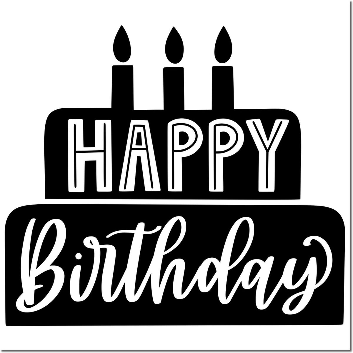 Happy Birthday rubber stamp design with candles, perfect for birthday cards, scrapbooking, and party invitations.