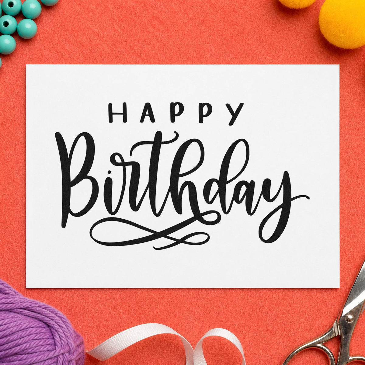 Happy Birthday Loop Underline craft stamp in black ink on cardstock, an easy option for class gift album page.