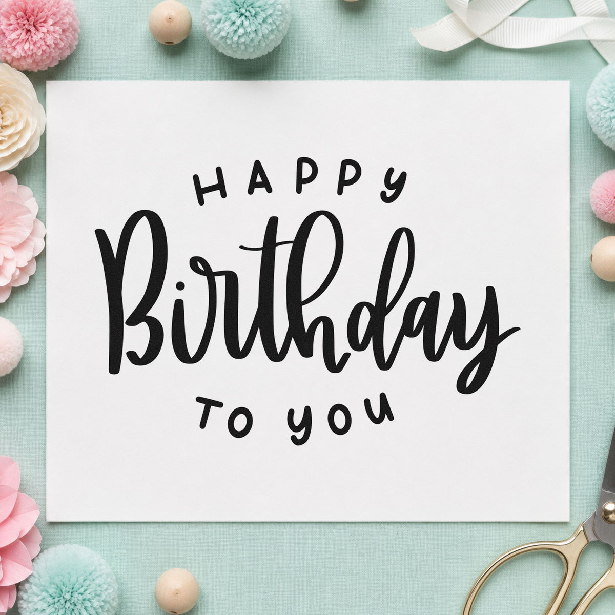 Happy Birthday To You craft stamp in black ink on cardstock, an easy option for singing album page.
