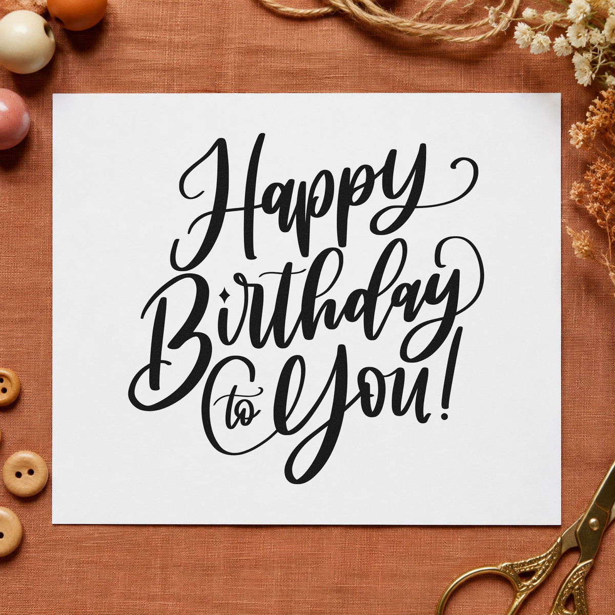 Happy Birthday To You craft stamp in black ink on cardstock, an easy option for inn stay album page.