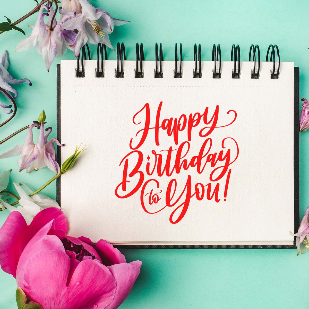 Happy Birthday To You rubber stamp shown in red ink, stamped for projects such as inn stay album page.