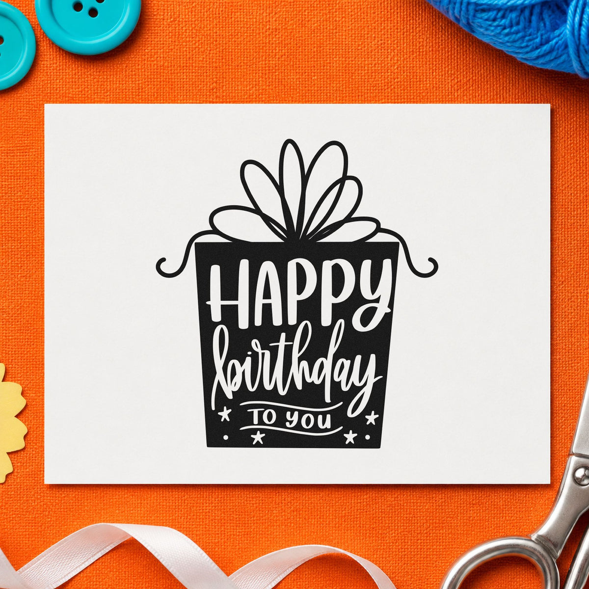 Birthday Gift Shaped Lettering craft stamp in black ink on cardstock, an easy option for counter album page.