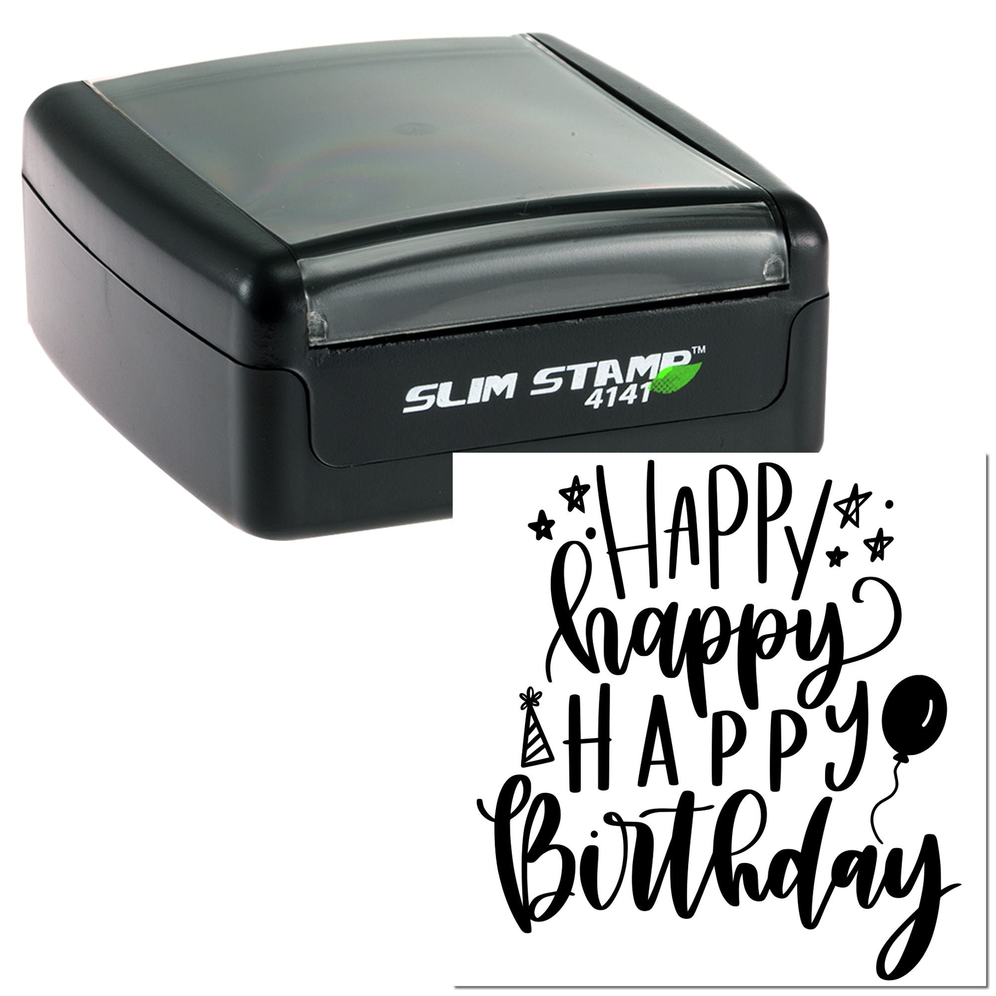 Slim Stamp 4141 custom rubber stamp with Happy Birthday design for personalized party cards and greetings