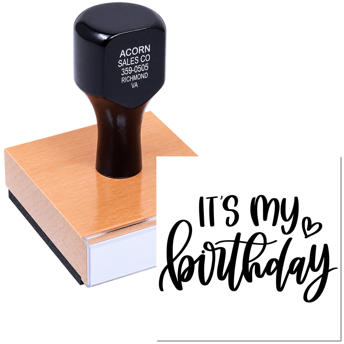 Custom birthday rubber stamp with Its my birthday script for cards, crafts, and party invitations.