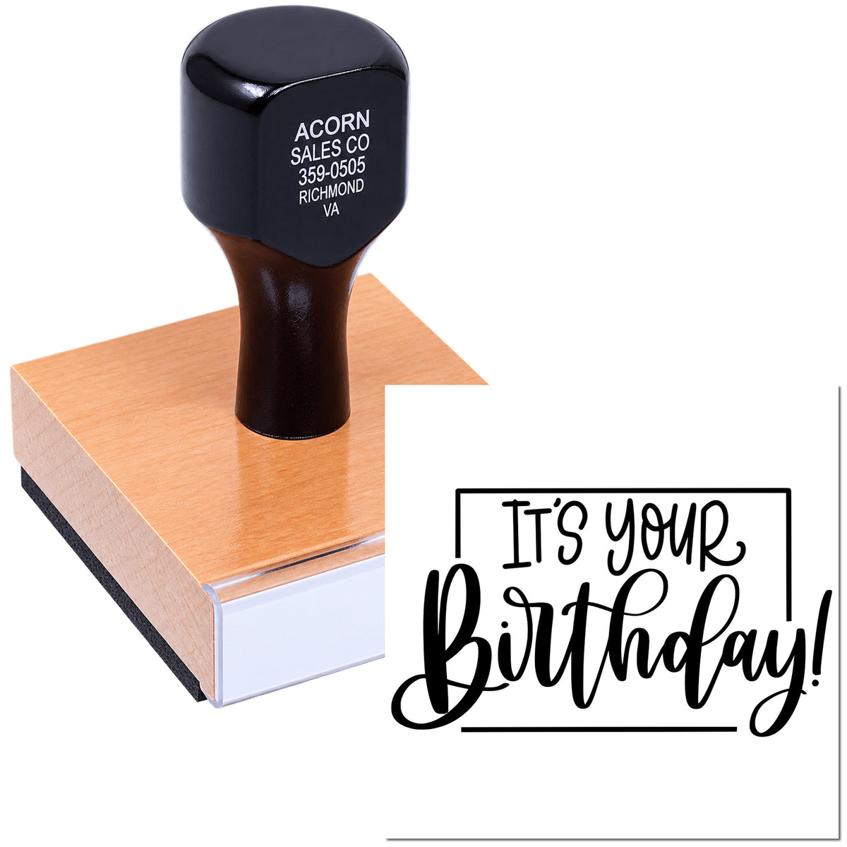 Custom birthday rubber stamp with Its Your Birthday! message for greeting cards, invitations, and party supplies.