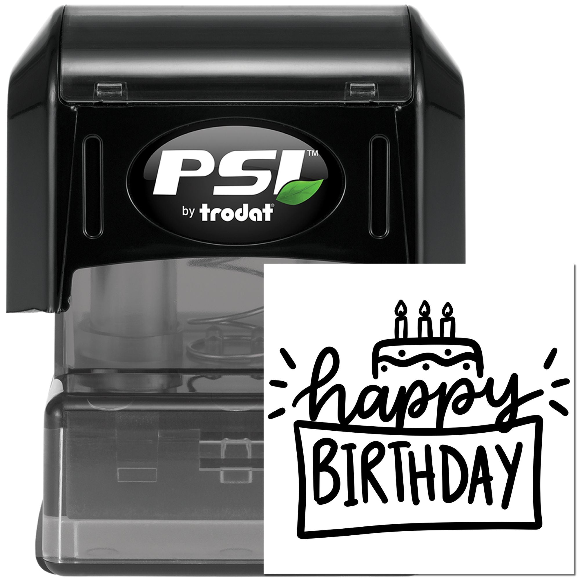 PSI by Trodat self-inking birthday rubber stamp with happy birthday cake design for cards, crafts, and invitations
