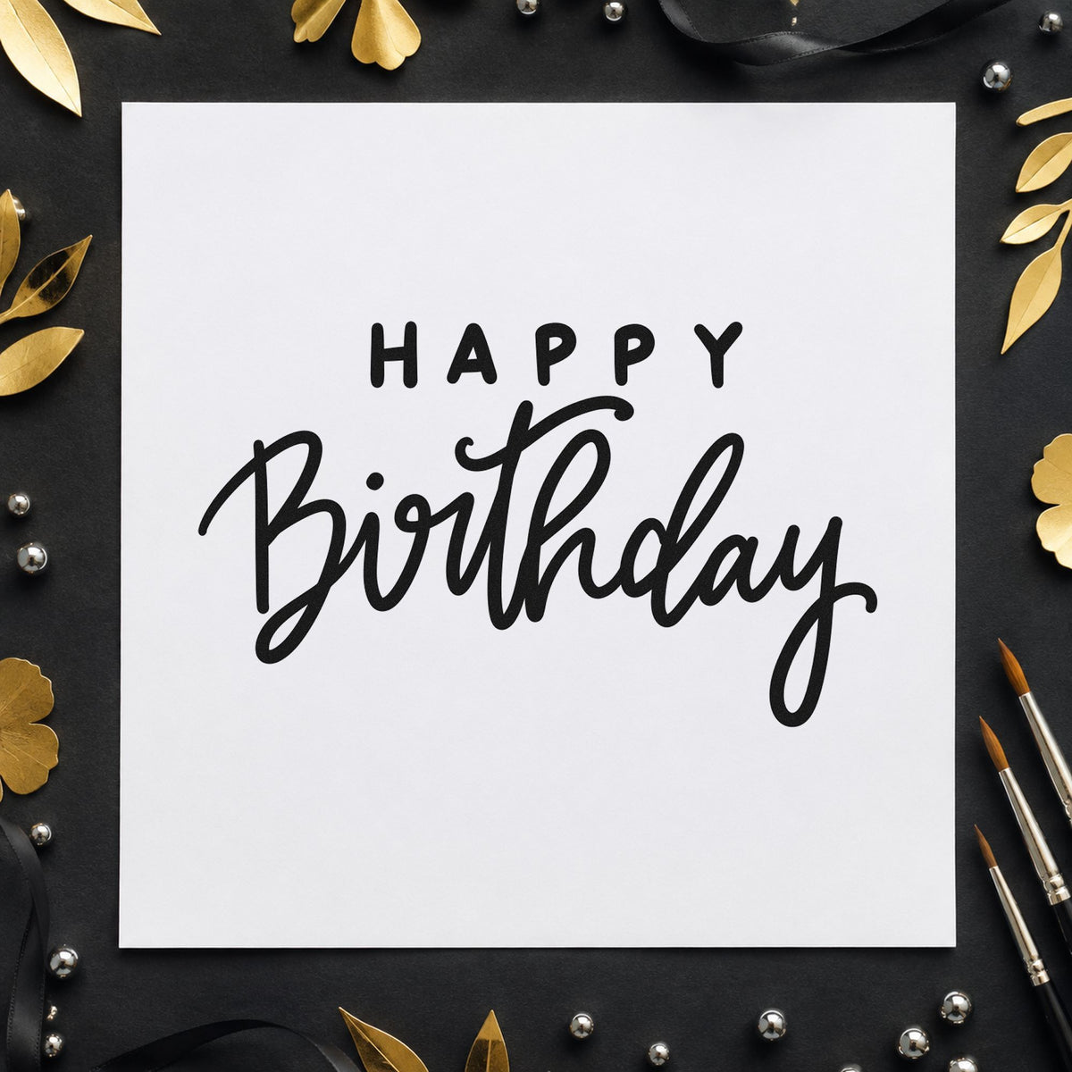 Happy Birthday Spaced Heading craft stamp in black ink on cardstock, an easy option for session year album page.