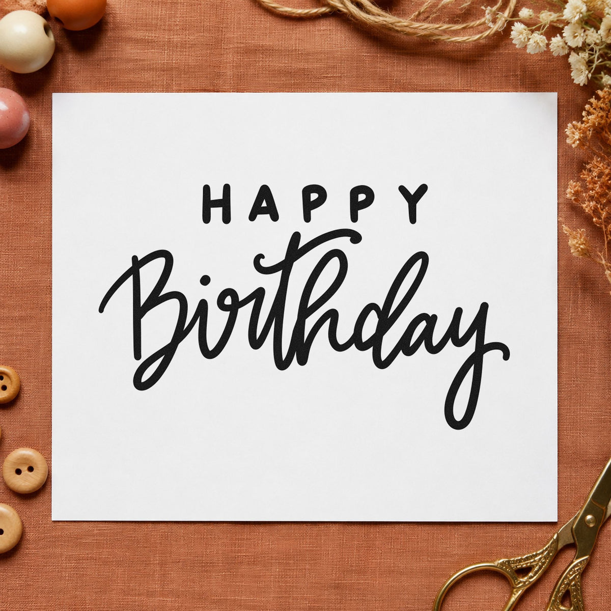 Happy Birthday Spaced Heading rubber stamp printed in black ink, ready for session count sheet and similar paper crafts.